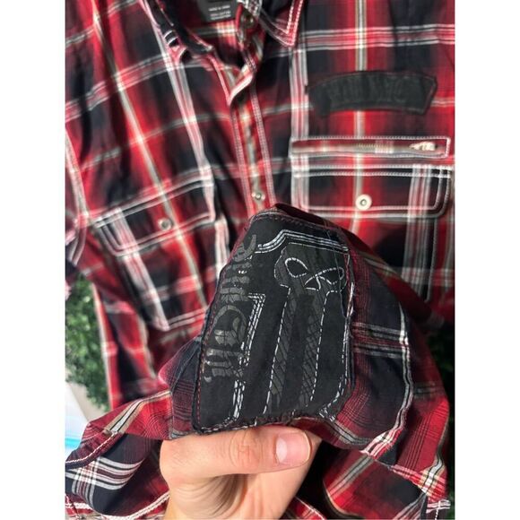 Harley Davidson Red Plaid Striped Button Front Shirt Mens Medium - Picture 4 of 5